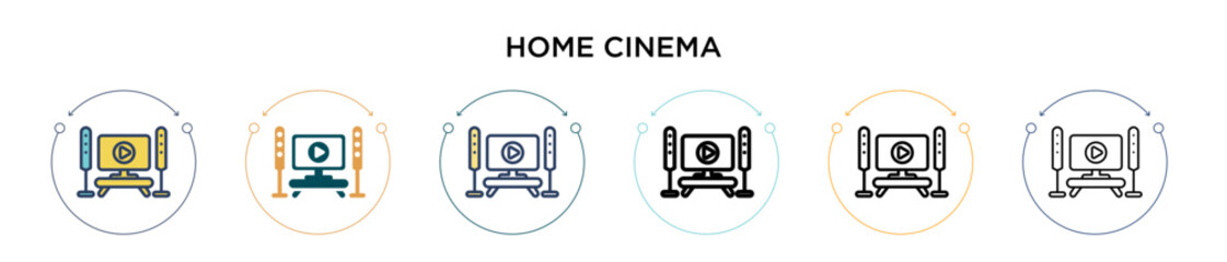 Poster - home cinema icon in filled, thin line, outline and stroke style. vector illustration of two colored 