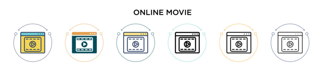 Poster - online movie icon in filled, thin line, outline and stroke style. vector illustration of two colored