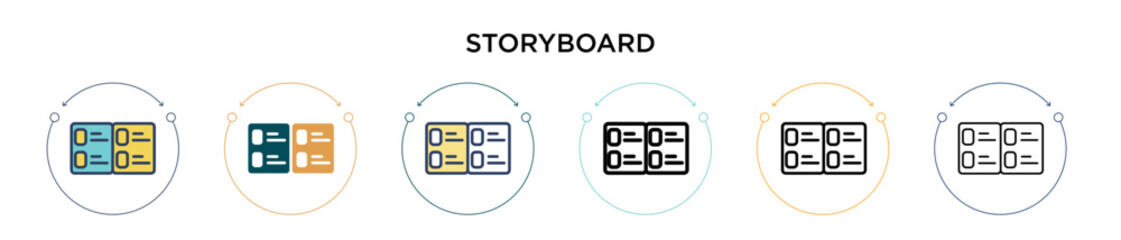 Poster - storyboard icon in filled, thin line, outline and stroke style. vector illustration of two colored a
