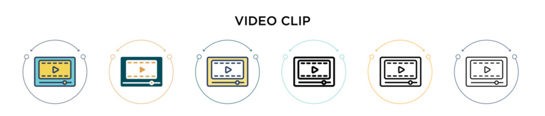 Poster - video clip icon in filled, thin line, outline and stroke style. vector illustration of two colored a