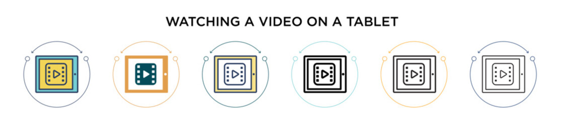Poster - watching a video on a tablet icon in filled, thin line, outline and stroke style. vector illustratio