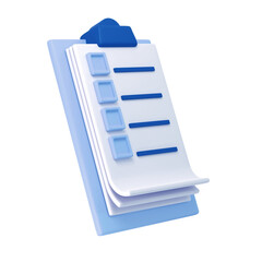 Fototapete - 3d white clipboard icon task management todo check list on blue plane background. Work project plan concept, isolated transparent png, posting plan. productivity checklist