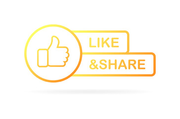 Poster - Like&share button. Flat, yellow, like icon, like and share. Vector illustration