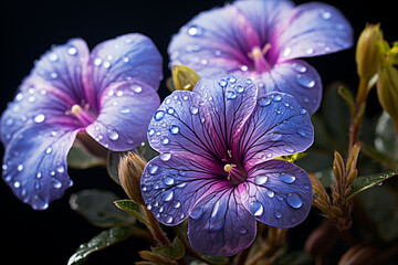 Aufkleber - Purple Flower - Beautiful Periwinkle - Vinca minor - Isolated on Black. Generative AI technology.