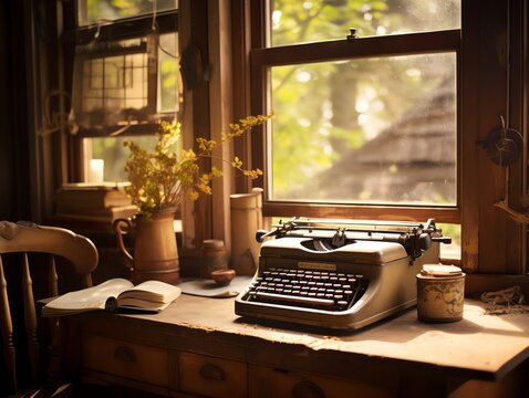 old typewriter with old paper on a Desk