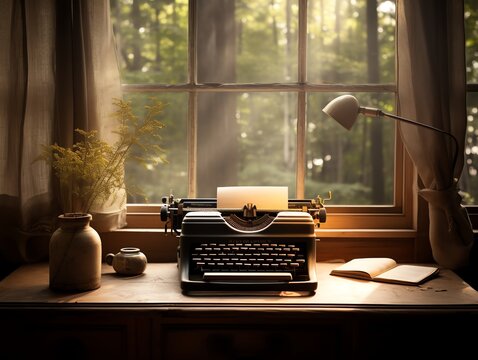 old typewriter with old paper on a Desk