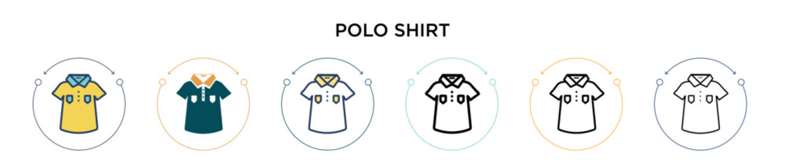 Polo shirt icon in filled, thin line, outline and stroke style. Vector illustration of two colored and black polo shirt vector icons designs can be used for mobile, ui, web