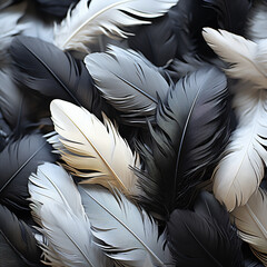 Aufkleber - Beautiful black and white trends feather pattern texture background.  Pattern for tiles. Generative AI technology.