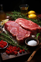 Aufkleber - Fresh and raw meat. Whole piece of red meat ready to cook on the grill or BBQGenerative AI technology.