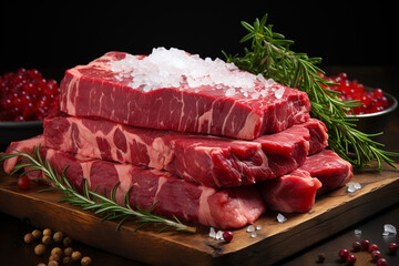 Poster - Fresh and raw meat. Whole piece of red meat ready to cook on the grill or BBQGenerative AI technology.