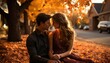Autumn Engagement Couple getting engaged - stock photo concepts