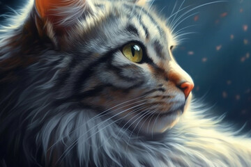 Leinwandbilder - A serene and contented cat with fur decorated in subtle and soft paint drips, representing the calm and soothing presence of feline companionship. Generative AI technology.