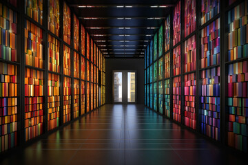 Aufkleber - An image of a data warehouse with multiple doors representing different data sources, emphasizing the role of data management.  Generative AI technology.
