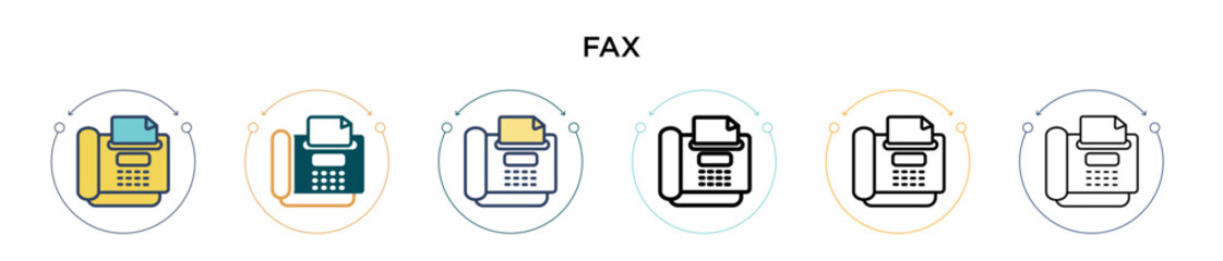 Poster - fax icon in filled, thin line, outline and stroke style. vector illustration of two colored and blac