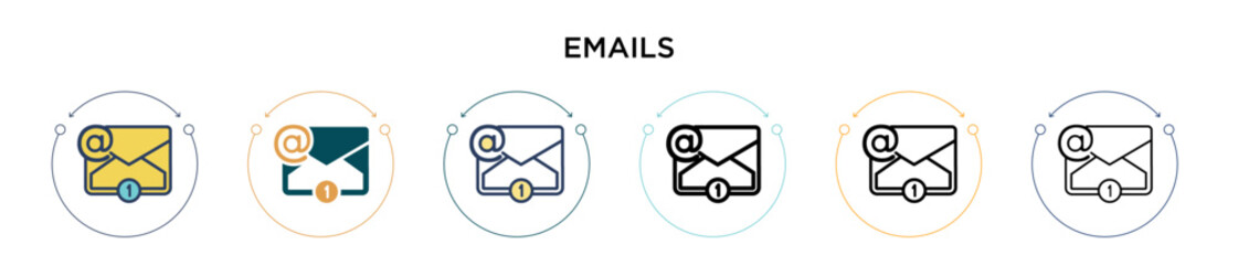 Poster - emails icon in filled, thin line, outline and stroke style. vector illustration of two colored and b