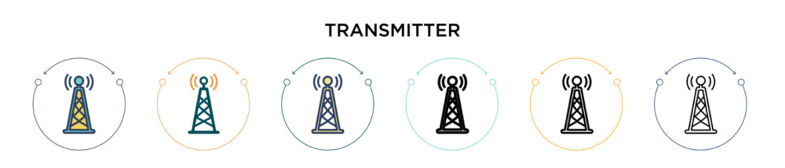 Poster - Transmitter icon in filled, thin line, outline and stroke style. Vector illustration of two colored and black transmitter vector icons designs can be used for mobile, ui, web