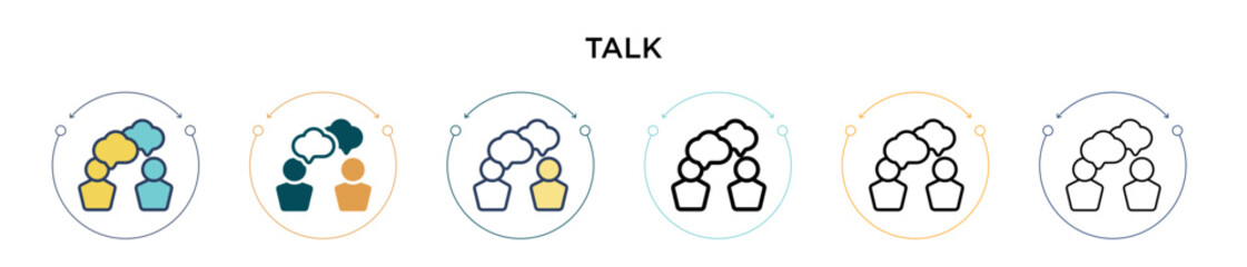 Poster - Talk icon in filled, thin line, outline and stroke style. Vector illustration of two colored and black talk vector icons designs can be used for mobile, ui, web
