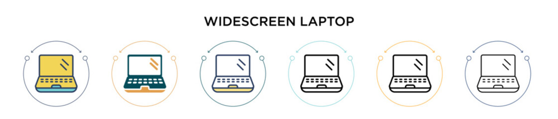 Poster - Widescreen laptop icon in filled, thin line, outline and stroke style. Vector illustration of two colored and black widescreen laptop vector icons designs can be used for mobile, ui, web