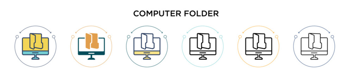 Poster - Computer folder icon in filled, thin line, outline and stroke style. Vector illustration of two colored and black computer folder vector icons designs can be used for mobile, ui, web