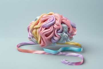 Aufkleber - A pastel brain with flowing ribbons and ribbons, representing the interconnectedness of thoughts and ideas. Generative AI technology.