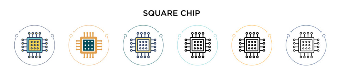 Poster - Square chip icon in filled, thin line, outline and stroke style. Vector illustration of two colored and black square chip vector icons designs can be used for mobile, ui, web