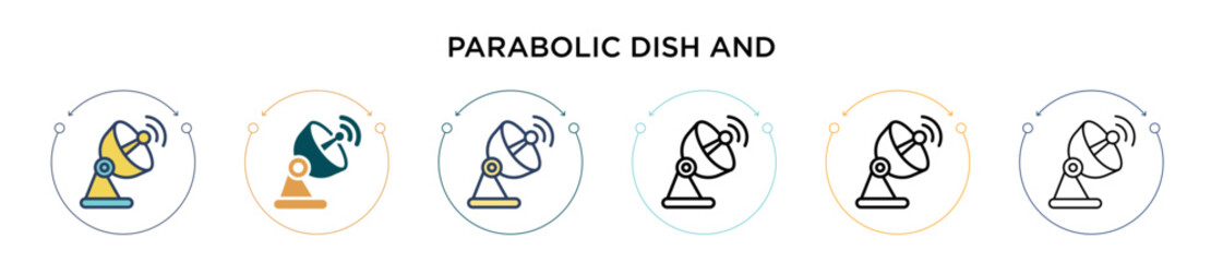 Poster - parabolic dish and signal icon in filled, thin line, outline and stroke style. vector illustration o
