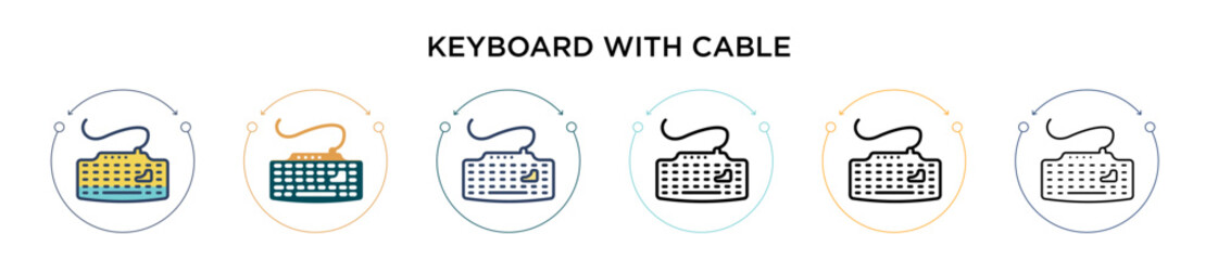 Poster - keyboard with cable icon in filled, thin line, outline and stroke style. vector illustration of two 