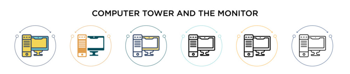 Poster - computer tower and the monitor icon in filled, thin line, outline and stroke style. vector illustrat