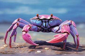 Aufkleber - A pastel-colored Crab with a majestic mane, rendered in soft hues of pink, purple, and blue, exuding a serene and regal presence. Generative AI technology.