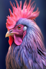 Poster - A pastel-colored Chicken with a majestic mane, rendered in soft hues of pink, purple, and blue, exuding a serene and regal presence. Generative AI technology.