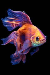 Wall Mural - A pastel-colored Goldfish with a majestic mane, rendered in soft hues of pink, purple, and blue, exuding a serene and regal presence. Generative AI technology.