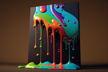Poster - A canvas with colorful paint dripping from the top, creating a visually striking and abstract composition. Generative AI technology.