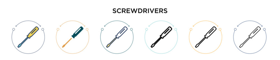 Poster - screwdrivers icon in filled, thin line, outline and stroke style. vector illustration of two colored