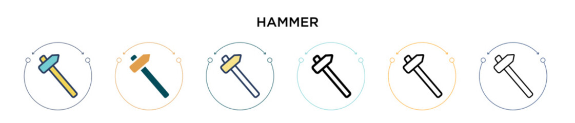 Poster - hammer icon in filled, thin line, outline and stroke style. vector illustration of two colored and b