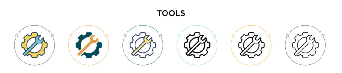 Poster - Tools icon in filled, thin line, outline and stroke style. Vector illustration of two colored and black tools vector icons designs can be used for mobile, ui, web