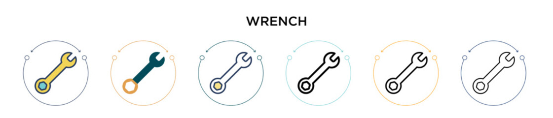 Poster - wrench icon in filled, thin line, outline and stroke style. vector illustration of two colored and b