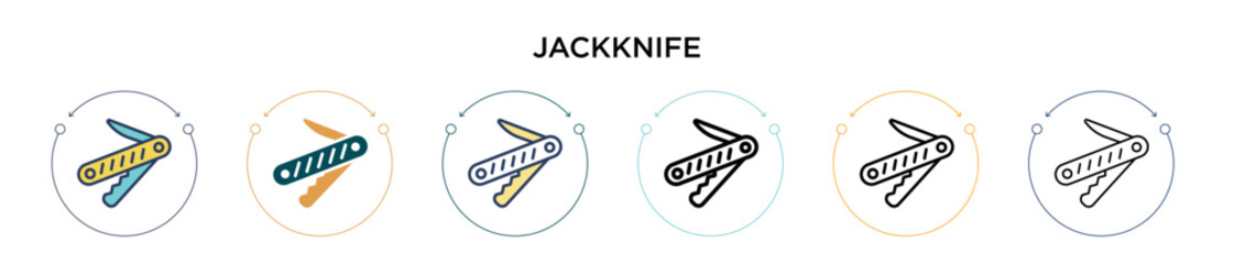 Jackknife icon in filled, thin line, outline and stroke style. Vector illustration of two colored and black jackknife vector icons designs can be used for mobile, ui, web