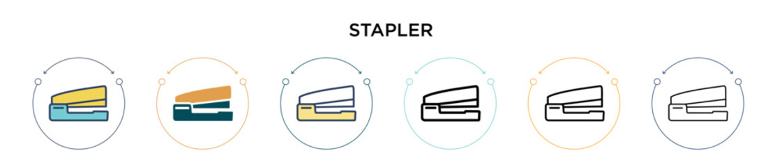 Poster - stapler icon in filled, thin line, outline and stroke style. vector illustration of two colored and 