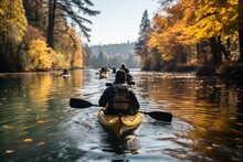 Fall Kayak Excursion Kayakers Paddling - Stock Photo Concepts