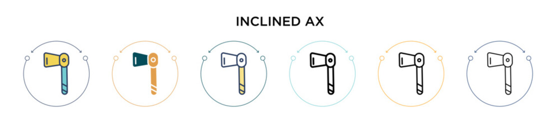 Poster - inclined ax icon in filled, thin line, outline and stroke style. vector illustration of two colored 