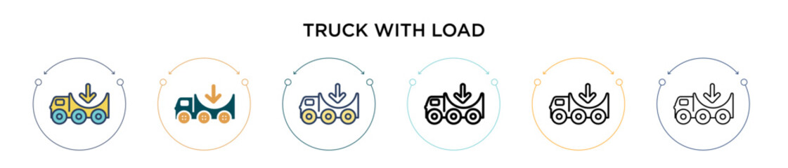 Truck with load icon in filled, thin line, outline and stroke style. Vector illustration of two colored and black truck with load vector icons designs can be used for mobile, ui, web