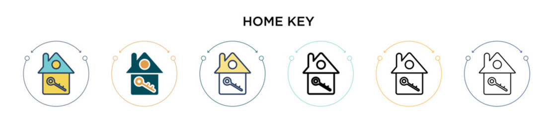 Poster - Home key icon in filled, thin line, outline and stroke style. Vector illustration of two colored and black home key vector icons designs can be used for mobile, ui, web