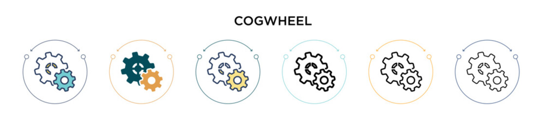 Poster - Cogwheel icon in filled, thin line, outline and stroke style. Vector illustration of two colored and black cogwheel vector icons designs can be used for mobile, ui, web