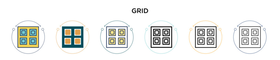 Poster - grid icon in filled, thin line, outline and stroke style. vector illustration of two colored and bla