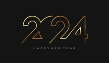 Happy New Year 2024 Banner. Golden Vector Luxury Text 2024 Happy New Year