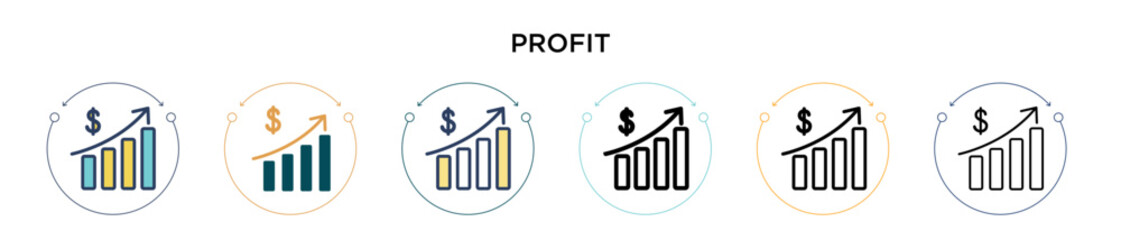 Poster - Profit icon in filled, thin line, outline and stroke style. Vector illustration of two colored and black profit vector icons designs can be used for mobile, ui, web