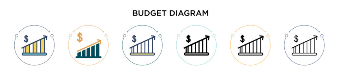 Poster - budget diagram icon in filled, thin line, outline and stroke style. vector illustration of two color