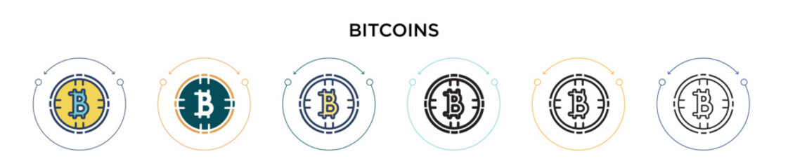 Poster - bitcoins icon in filled, thin line, outline and stroke style. vector illustration of two colored and