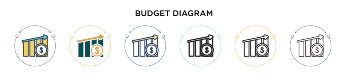 Poster - budget diagram icon in filled, thin line, outline and stroke style. vector illustration of two color