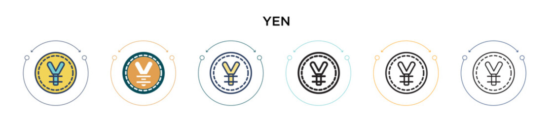 Poster - yen icon in filled, thin line, outline and stroke style. vector illustration of two colored and blac